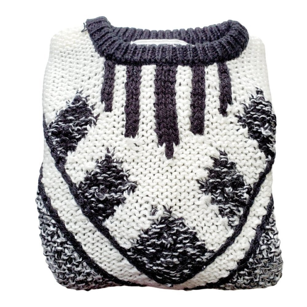 𝅺VINTAGE forum black white hand-knitted chunky Crew Neck Women's Sweater Size L - Picture 7 of 8